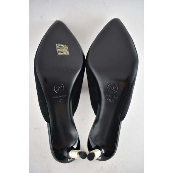 Chanel 20C Paris In Rome Pearl Black Suede Patent CC Mule Slide Heel Pump 40.5 - Picture 8 of 8